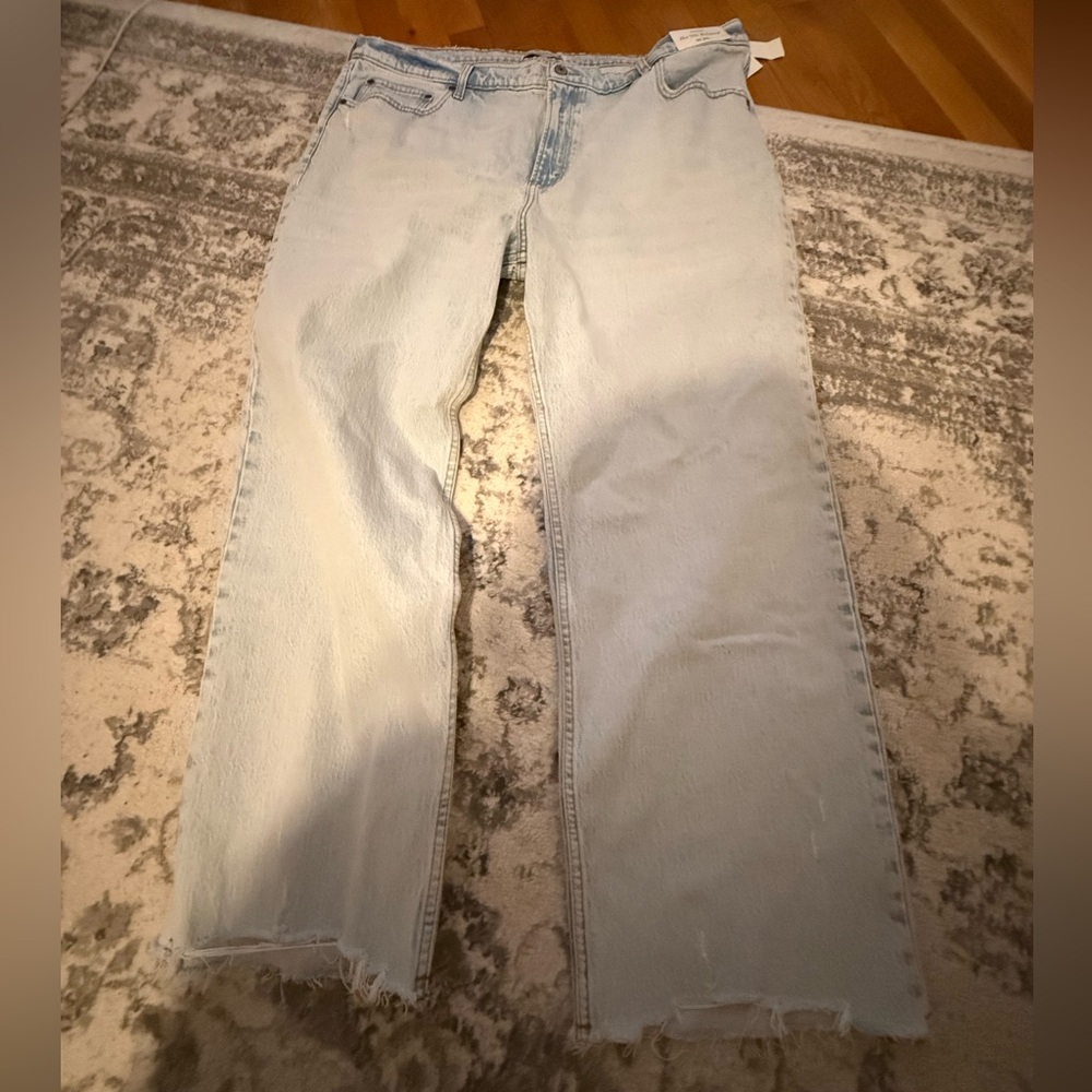 90s relaxed, Abercrombie, jeans, light wash, straight leg, distressed hem